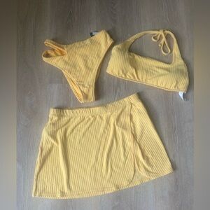 Abercrombie and Fitch 3 piece yellow swimsuit with cover up Terry cloth NWT